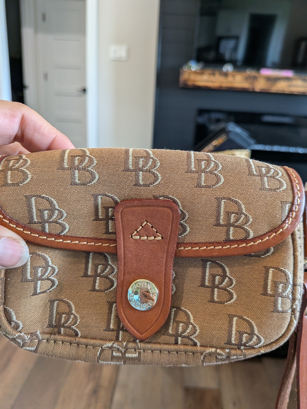 Dooney & Bourke Vintage Brown Monogram Wristlet with Leather Trim